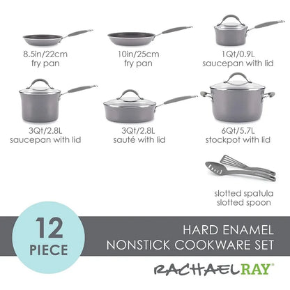 Rachael Ray -  12 Piece, Sea Salt Gray 16802 Rachael Ray Cucina Nonstick Cookware Pots and Pans Set