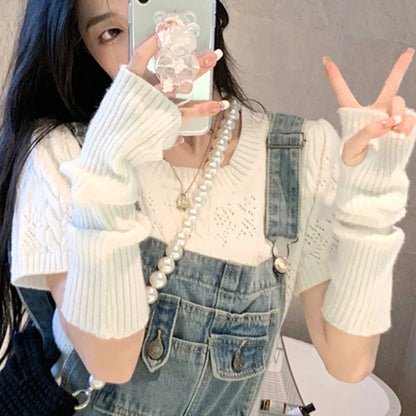 Women Knitted Arm Warmer Long Fingerless Gloves Mitten Winter Y2K Solid Arm Sleeve Fashion Casual Soft Girls Clothes Punk Gloves