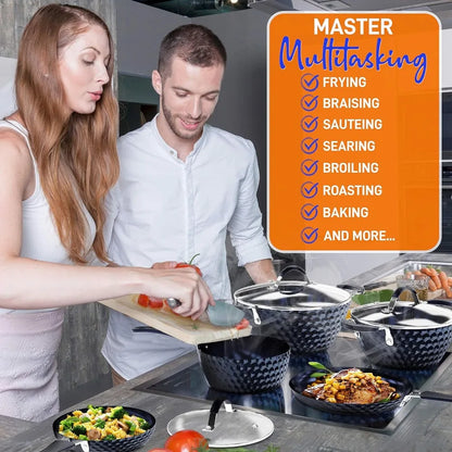 Nutrichef 11 Piece Nonstick Ceramic Cookware Excilon Home Kitchen Ware Pots & Pan Set with Saucepan Frying Pans, Cooking Pots
