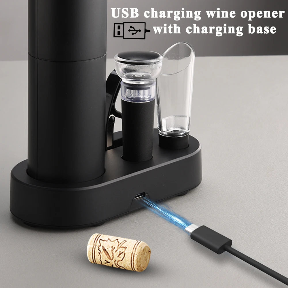 Sleek Automatic Electric Wine Bottle Opener - Rechargeable Corkscrew with Charging Base, Essential Wine Tools for Every Home