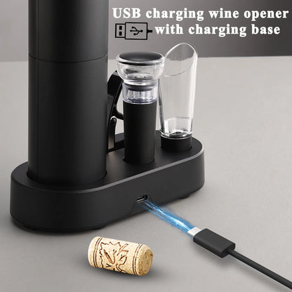 Sleek Automatic Electric Wine Bottle Opener - Rechargeable Corkscrew with Charging Base, Essential Wine Tools for Every Home