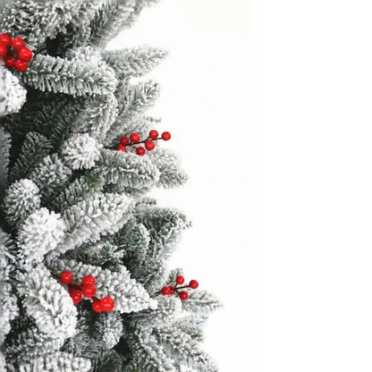 7.5ft Snow Flocked Artificial Spruce Christmas Tree w/Cones & Berries Easy Assembly & Foldable Stand Home Office Party Display